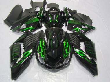 Black Green Flame Ninja 06-11 Kawasaki ZX14R ZZR1400 Motorcycle Fairings