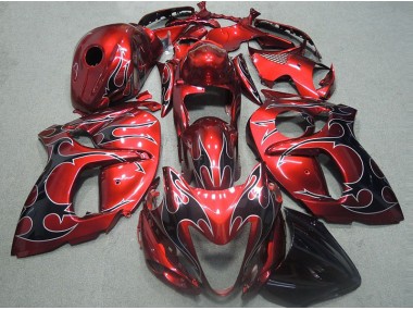 Red with Black Flame 96-07 Suzuki GSXR 1300 Hayabusa Motorcycle Fairings